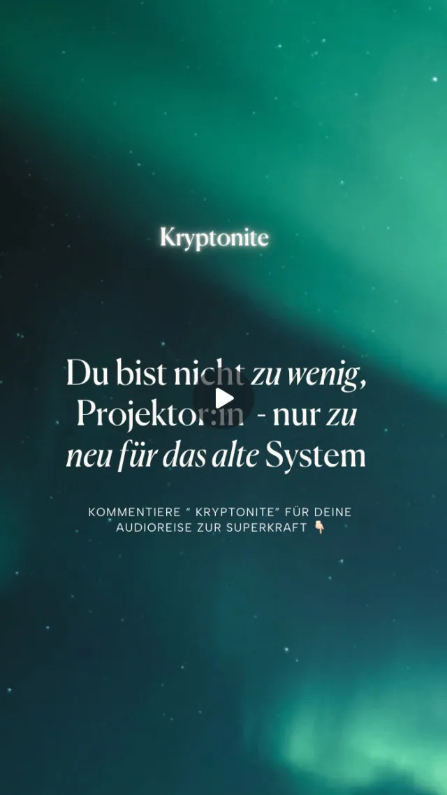Mach zu deiner Superkraft, was du vielleicht bisher als Schwäche gesehen hast!

KRYPTONITE ist keine neue Strategie.
Es ist ein Erinnern.
Für deine Ohren.
Für dein Herz.
Für dein Nervensystem.

Ein Raum, der dich wieder zurückholt.
Raus aus dem „Ich muss…“
Rein ins „Ich darf…“

Du bist nicht hier, um mitzuhalten.
Du bist nicht hier, um dich zu überfordern.
Du bist nicht hier, um nach Regeln zu tanzen, die nicht deine sind.

Du bist hier, um zu SEIN.
Um zu sehen.
Um zu lenken.
Um zu empfangen.

Vielleicht hast du es vergessen.
Weil du lange versucht hast, es anders zu machen.
Weil du dachtest, mehr leisten bringt mehr Fülle.

Es ist okay.
Und es ist Zeit, dich zu erinnern.

In KRYPTONITE begleite ich dich durch dein undefiniertes Sakral.
Dort, wo du bisher Schwäche vermutet hast — liegt ein riesen Geschenk.

Hör zu.
Lass los.
Werde leer.

Und spüre, wie du aus dem Nichts wieder magnetisch wirst.

8 Audio-Module. Meditationen. Frequenz. Raum.
Jetzt für kurze Zeit zum Einführungspreis von 299€ ❤️

👉 Kommentiere KRYPTONITE
und ich sende dir den Link direkt ins Postfach.

Dein Business will nicht mehr Druck.
Es will deine Energie — pur. 🖤